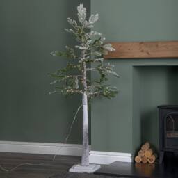 Samuel Alexander 5ft Light up Snow Flocked Christmas Pine Tree with 240 White LEDs in Green - thumbnail 2