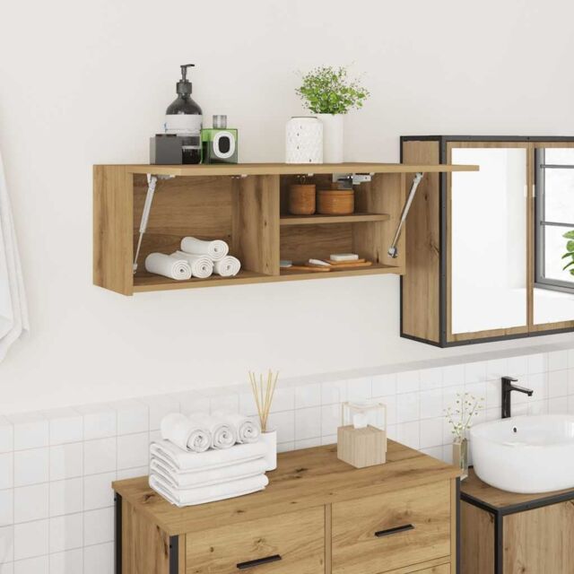 Berkfield Home Bathroom Wall Cabinet Artisan Oak 80x25x30 cm Engineered Wood in Brown - Size: 80 x 25 x 30 cm - image 1