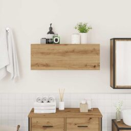 Berkfield Home Bathroom Wall Cabinet Artisan Oak 80x25x30 cm Engineered Wood in Brown - Size: 80 x 25 x 30 cm - thumbnail 3