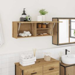 Berkfield Home Bathroom Wall Cabinet Artisan Oak 80x25x30 cm Engineered Wood in Brown - Size: 80 x 25 x 30 cm