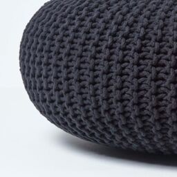 Homescapes Large Round Cotton Knitted Pouffe Footstool in Black - thumbnail 4