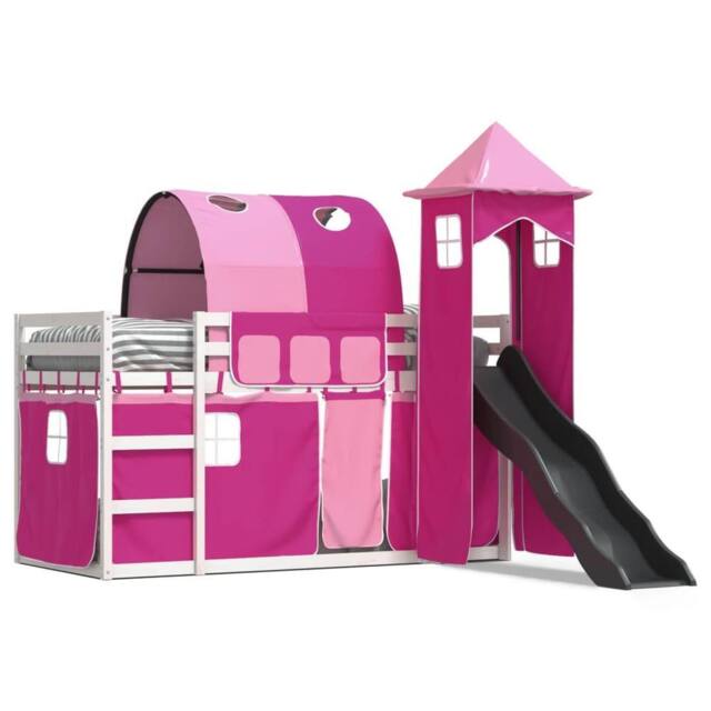 Berkfield Home Bunk Bed without Mattress with Slide & Curtains Pink 90x200 cm - image 1