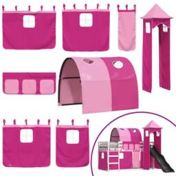 Berkfield Home Bunk Bed without Mattress with Slide & Curtains Pink 90x200 cm - thumbnail 5