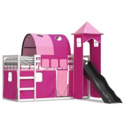 Berkfield Home Bunk Bed without Mattress with Slide & Curtains Pink 90x200 cm