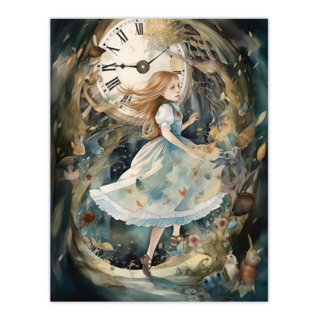"Artery8 Wall Art Print Alice In Wonderland Watercolour Down The Rabbit Hole Whimsical Magical Adventure Painting Poster - Size: W24"" x H32""" - image 1