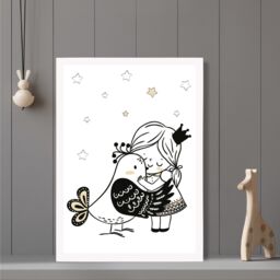 ARTZE Scandi Princess Lttle Hugging Bird Framed Print SIZE: A3 with White Frame in Black - Size: A4 - thumbnail 2