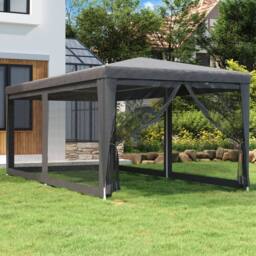 Berkfield Home Party Tent with 6 Mesh Sidewalls Anthracite 3x6 m HDPE in Charcoal - thumbnail 2