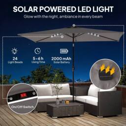 OUTSUNNY 3 x 2 m Garden Parasol Umbrella with Light, Outdoor Patio Umbrella in Dark Grey - Size: 3m x 2m - thumbnail 4