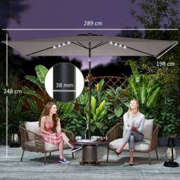 OUTSUNNY 3 x 2 m Garden Parasol Umbrella with Light, Outdoor Patio Umbrella in Dark Grey - Size: 3m x 2m - thumbnail 3