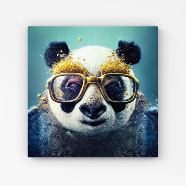 "Warren Reed - Designer Panda With Golden Glasses Splashart Canvas in Yellow - Size: W16"" x H16""" - image 1