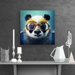 "Warren Reed - Designer Panda With Golden Glasses Splashart Canvas in Yellow - Size: W16"" x H16""" - thumbnail 2