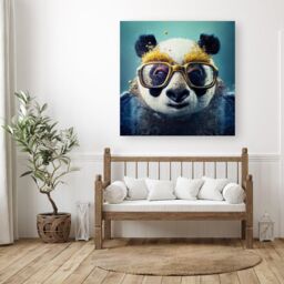 "Warren Reed - Designer Panda With Golden Glasses Splashart Canvas in Yellow - Size: W16"" x H16""" - thumbnail 3