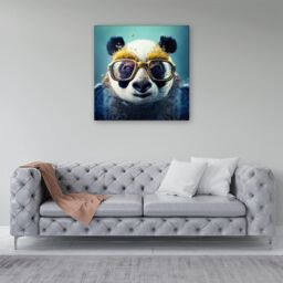 "Warren Reed - Designer Panda With Golden Glasses Splashart Canvas in Yellow - Size: W16"" x H16""" - thumbnail 4