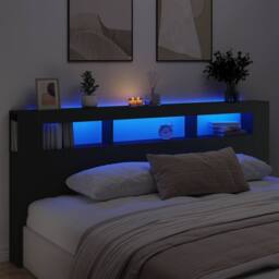 Berkfield Home LED Headboard Black 220x18.5x103.5 cm Engineered Wood - thumbnail 2
