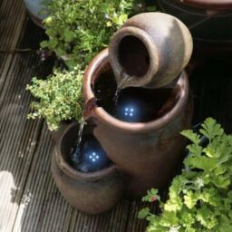 Primrose Earthenware 3-Tier Honey Pot Water Feature & Planter with Lights 50cm in Dark Grey - thumbnail 5
