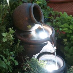 Primrose Earthenware 3-Tier Honey Pot Water Feature & Planter with Lights 50cm in Dark Grey - thumbnail 4