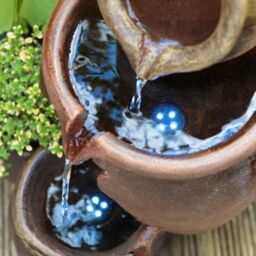 Primrose Earthenware 3-Tier Honey Pot Water Feature & Planter with Lights 50cm in Dark Grey - thumbnail 2