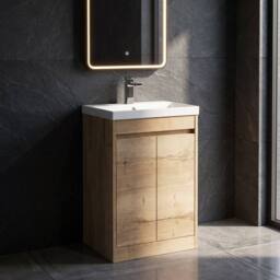 Balterley Chartley 2 Door Vanity Unit, Thin-Edge Basin, 500mm, Autumn Oak in Brown - thumbnail 3