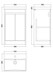 Balterley Chartley 2 Door Vanity Unit, Thin-Edge Basin, 500mm, Autumn Oak in Brown - thumbnail 4