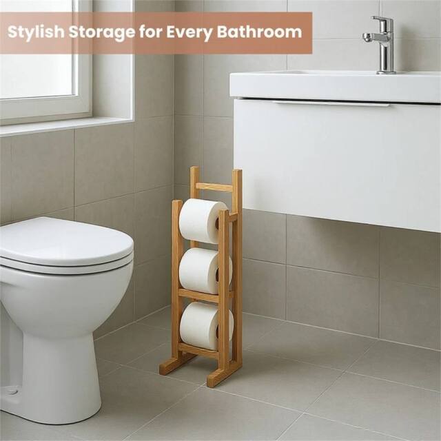 EONLION Bamboo Tissue Paper Roll Holder in Brown - image 1