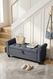 Garden Sanctuary Linen Splayed Armrest Storage Ottoman Bench Chaise in Dark Grey - thumbnail 2