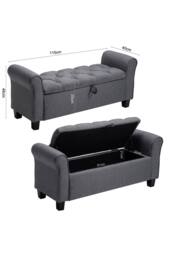 Garden Sanctuary Linen Splayed Armrest Storage Ottoman Bench Chaise in Dark Grey - thumbnail 4