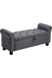 Garden Sanctuary Linen Splayed Armrest Storage Ottoman Bench Chaise in Dark Grey - thumbnail 3