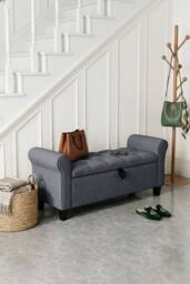 Garden Sanctuary Linen Splayed Armrest Storage Ottoman Bench Chaise in Dark Grey - thumbnail 1