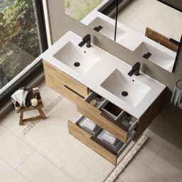 Banyetti Celtic 1200mm Wall Hung Bathroom Vanity Unit with Lira Basin - Ostippo Oak in Light Oak - thumbnail 5