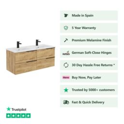 Banyetti Celtic 1200mm Wall Hung Bathroom Vanity Unit with Lira Basin - Ostippo Oak in Light Oak - thumbnail 2