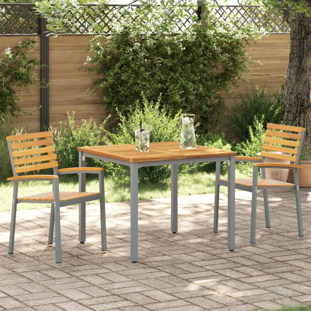 Berkfield Home Stackable Garden Chair Grey, Brown Steel, Wood Standard Size in Grey - image 1
