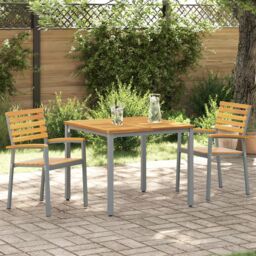 Berkfield Home Stackable Garden Chair Grey, Brown Steel, Wood Standard Size in Grey - thumbnail 1
