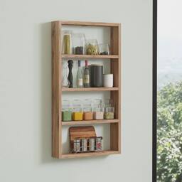 CALICOSY LYA 4-Shelf Wall Shelf, 80Cm High in Light Oak - thumbnail 2
