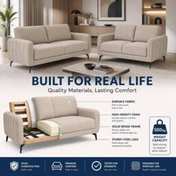 Bravich LTD Brixton Fabric Sofa Modern Scandinavian Living Room Settee in Cream - Size: 2 Pack - thumbnail 5