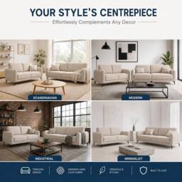 Bravich LTD Brixton Fabric Sofa Modern Scandinavian Living Room Settee in Cream - Size: 2 Pack - thumbnail 7