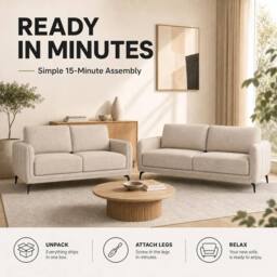 Bravich LTD Brixton Fabric Sofa Modern Scandinavian Living Room Settee in Cream - Size: 2 Pack - thumbnail 4