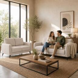 Bravich LTD Brixton Fabric Sofa Modern Scandinavian Living Room Settee in Cream - Size: 2 Pack - thumbnail 2