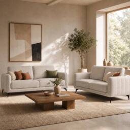 Bravich LTD Brixton Fabric Sofa Modern Scandinavian Living Room Settee in Cream - Size: 2 Pack - thumbnail 3