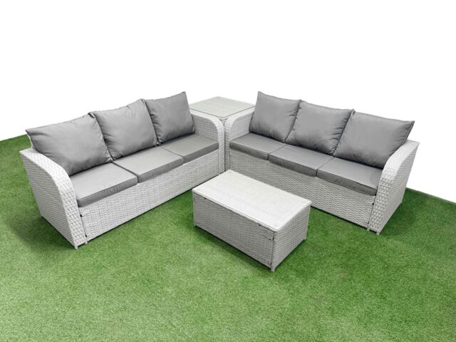 Fimous Outdoor Garden Furniture Sets 6 Seater Wicker Rattan Furniture Sofa Sets w/ Rectangular Coffee Table high Back Lounge Sofa Side Table Light - image 1