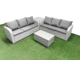 Fimous Outdoor Garden Furniture Sets 6 Seater Wicker Rattan Furniture Sofa Sets w/ Rectangular Coffee Table high Back Lounge Sofa Side Table Light - thumbnail 2