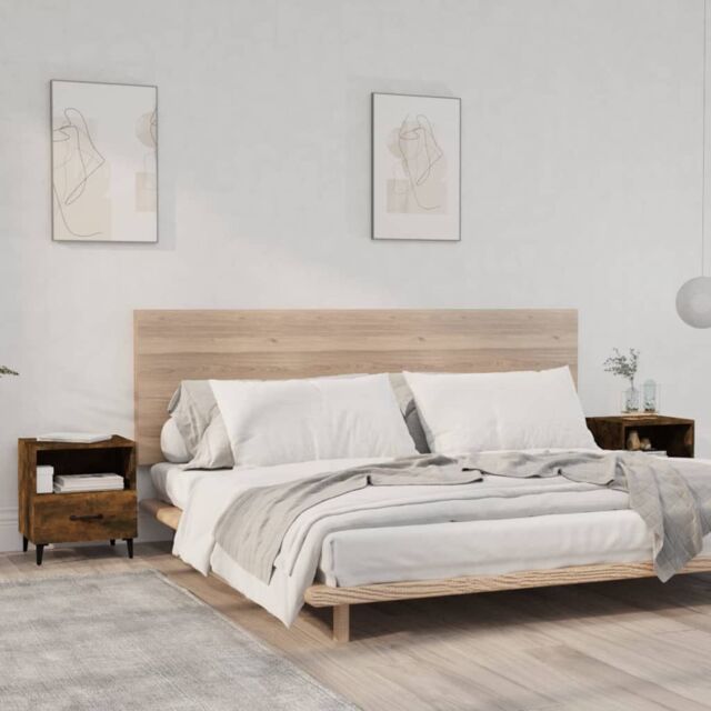 Berkfield Home Bedside Cabinets 2 pcs Smoked Oak Engineered Wood in Brown - image 1