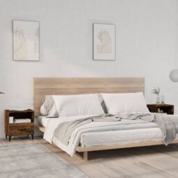 Berkfield Home Bedside Cabinets 2 pcs Smoked Oak Engineered Wood in Brown - thumbnail 1
