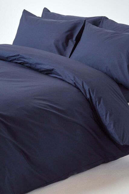 Homescapes Egyptian Cotton Duvet Cover with Pillowcase, 200 TC in Navy - Size: Single - image 1