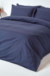 Homescapes Egyptian Cotton Duvet Cover with Pillowcase, 200 TC in Navy - Size: Single - thumbnail 2