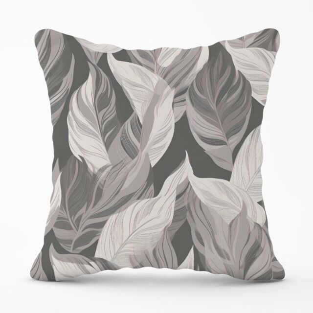Warren Reed - Designer Grey Floral Leaves Outdoor Cushion - Size: 60 cm x 60 cm - image 1