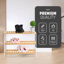 Keplin 3-Tier Bamboo Shoe Rack - Wooden Shoe Organiser with Large Capacity in Natural White - thumbnail 3