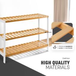 Keplin 3-Tier Bamboo Shoe Rack - Wooden Shoe Organiser with Large Capacity in Natural White - thumbnail 4
