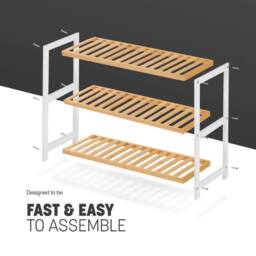 Keplin 3-Tier Bamboo Shoe Rack - Wooden Shoe Organiser with Large Capacity in Natural White - thumbnail 5