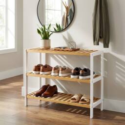 Keplin 3-Tier Bamboo Shoe Rack - Wooden Shoe Organiser with Large Capacity in Natural White - thumbnail 8