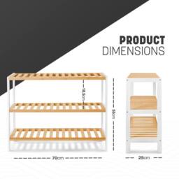 Keplin 3-Tier Bamboo Shoe Rack - Wooden Shoe Organiser with Large Capacity in Natural White - thumbnail 2
